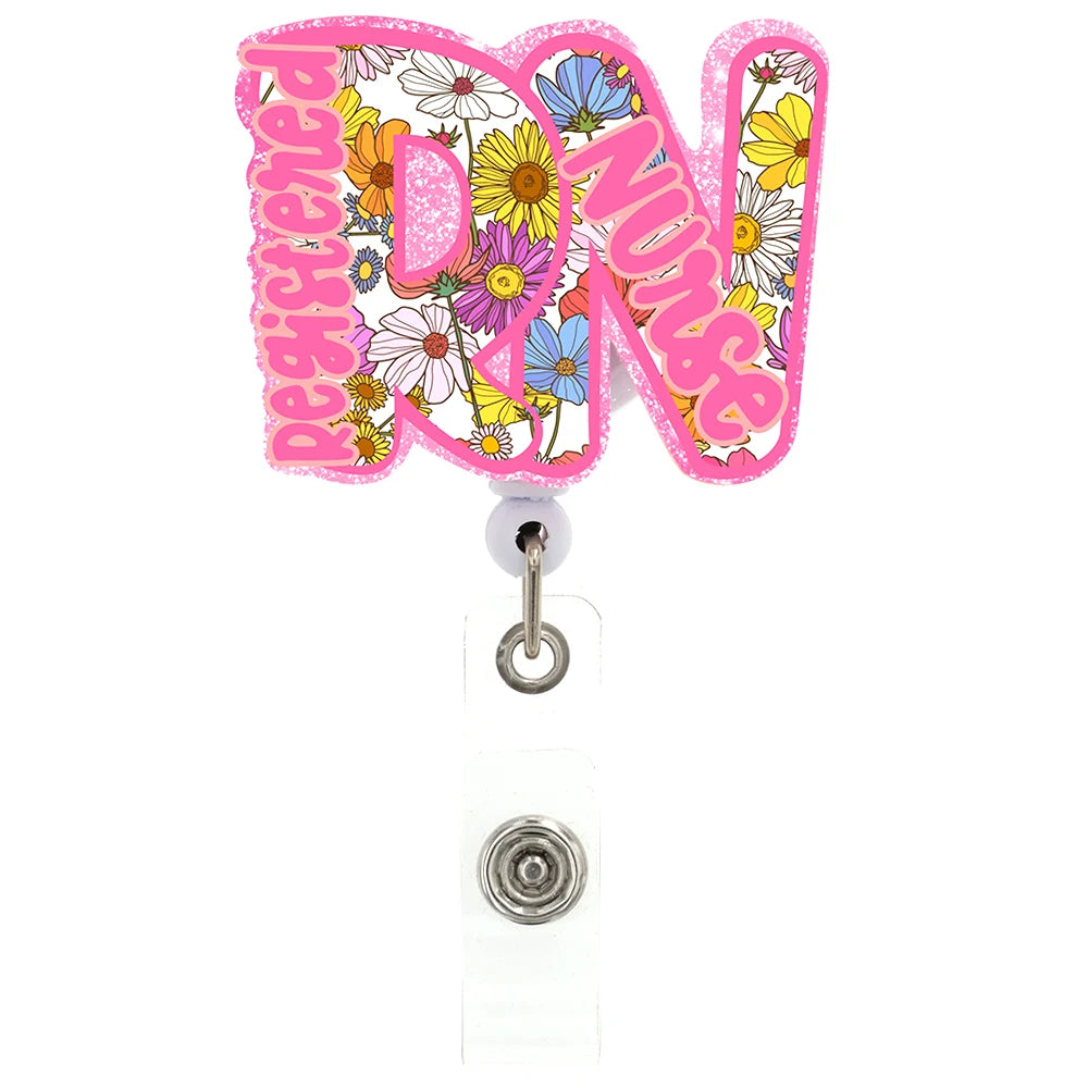 RN Nurse Badge Reel - Purple Retractable ID Holder With Sparkling Design For Nurses & Students