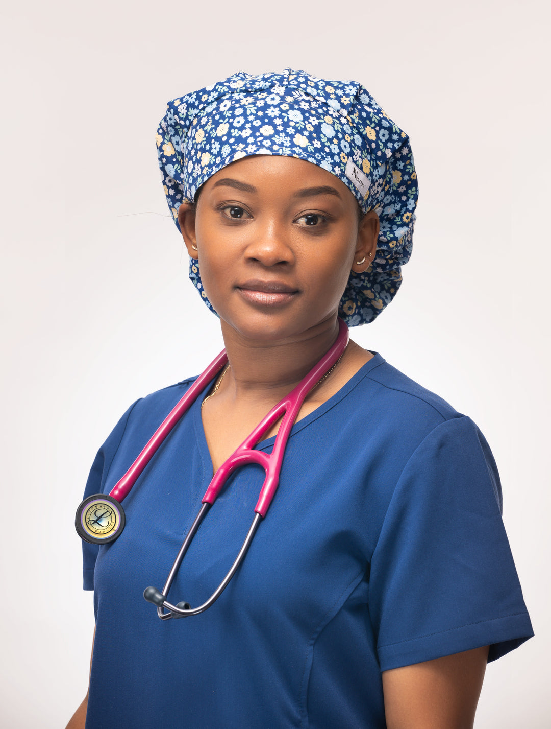 Flower Print Bouffant Scrub Cap with Satin Lined