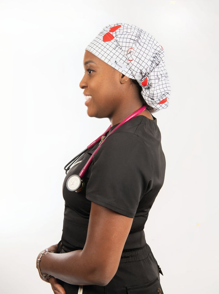 Bonnet d'infirmière Heartbeat Red Heart avec doublure en satin