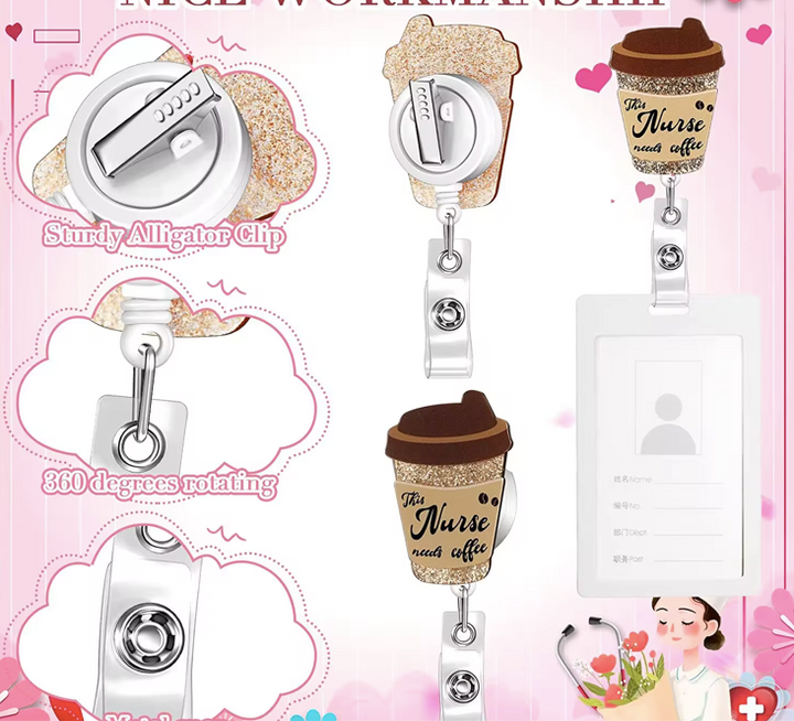 Nurse Badge Reel Retractable (This nurse needs Coffee)
