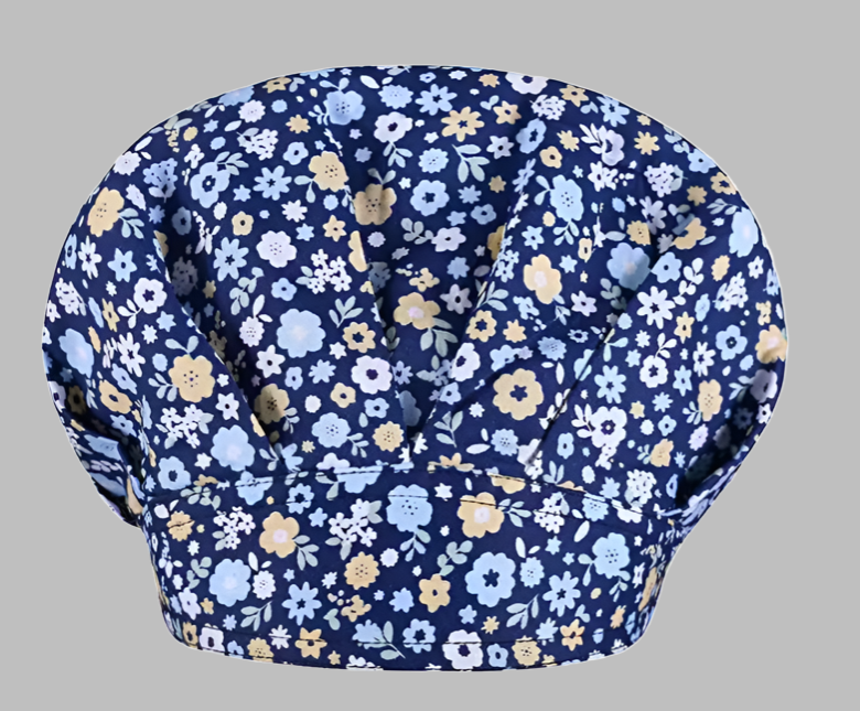 Flower Print Bouffant Scrub Cap with Satin Lined