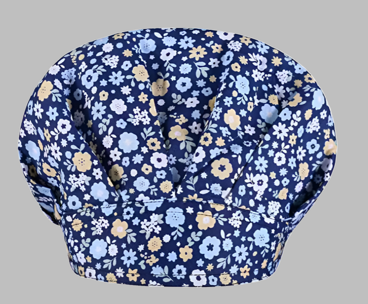 Flower Print Bouffant Scrub Cap with Satin Lined