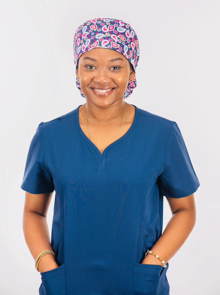 Rosy-Pink Ponytail Scrub Cap with Satin Lined