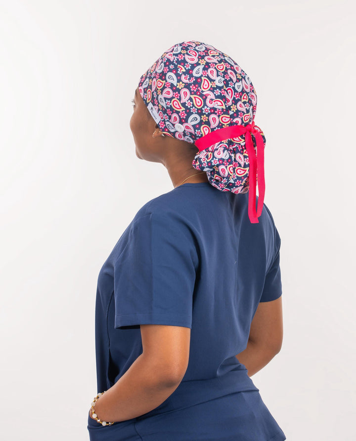Rosy-Pink Ponytail Scrub Cap with Satin Lined